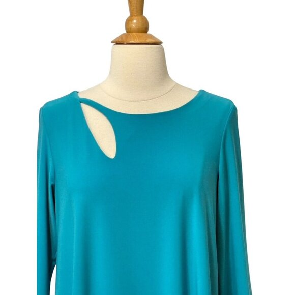 Sympli Turquoise Blue Slinky Knit Tunic Top Jersey Stretch 3/4 Sleeve Size 10 - Picture 2 of 10